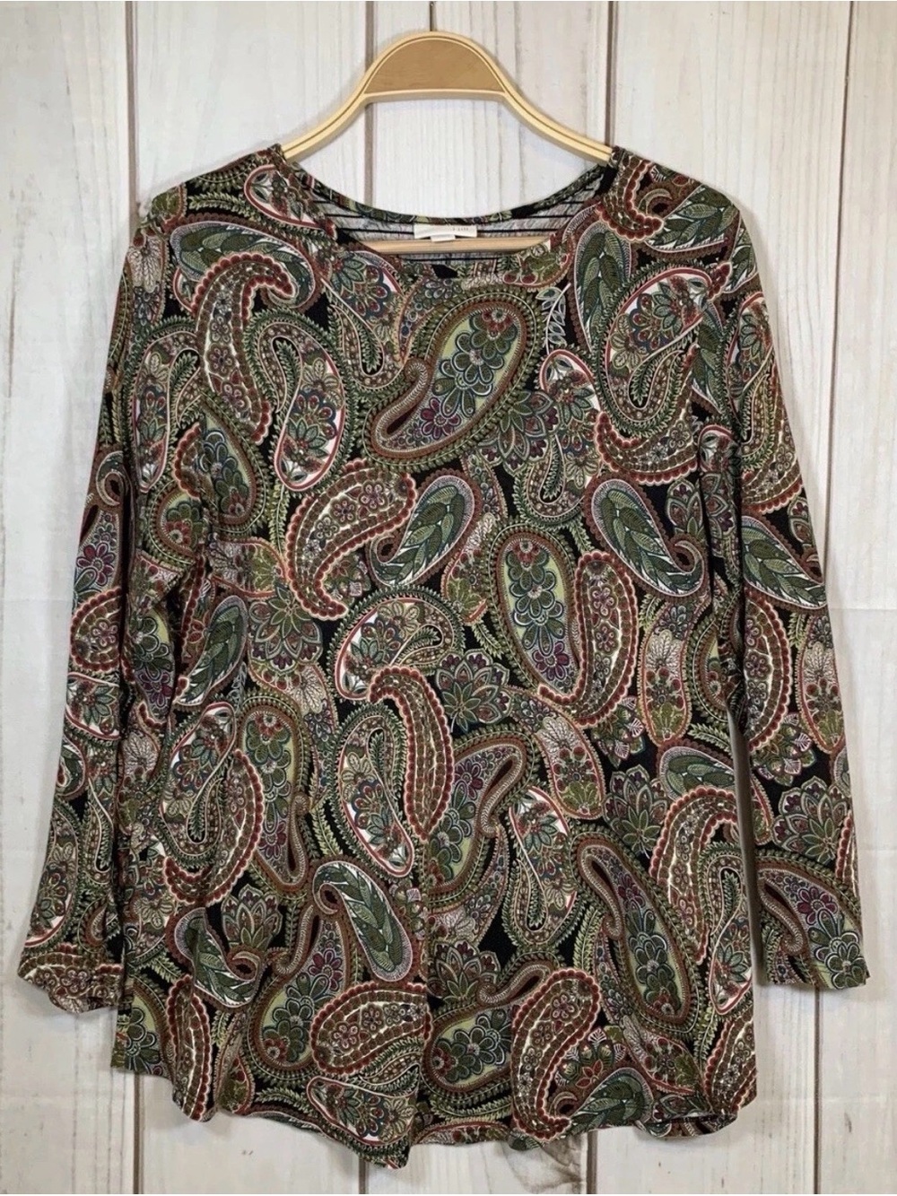 J. Jill Paisley Long Sleeve Tunic Top Medium Boho